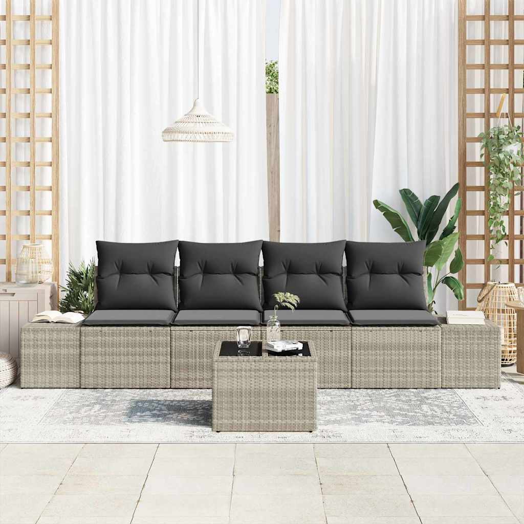 Bankstel met kussen met kussen 5 pcs Lichtgrijs poly rattan