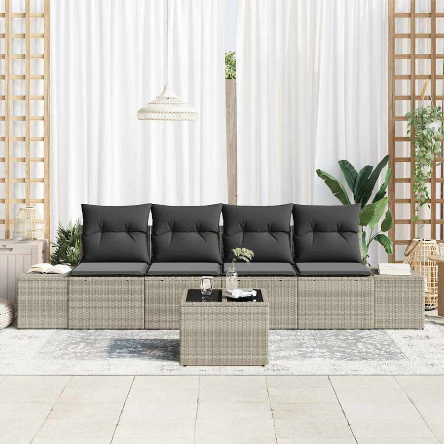 Bankstel met kussen met kussen 5 pcs Lichtgrijs poly rattan