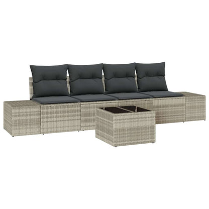 Bankstel met kussen met kussen 5 pcs Lichtgrijs poly rattan