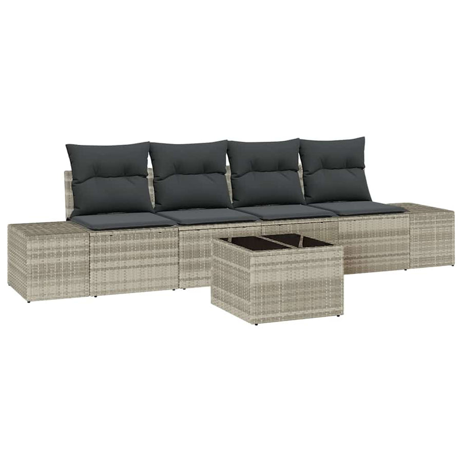 Bankstel met kussen met kussen 5 pcs Lichtgrijs poly rattan