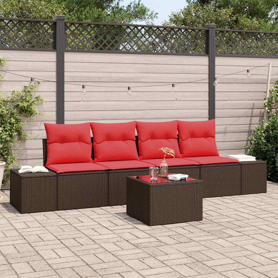Bankstel met kussen 5 pcs Bruin poly rattan