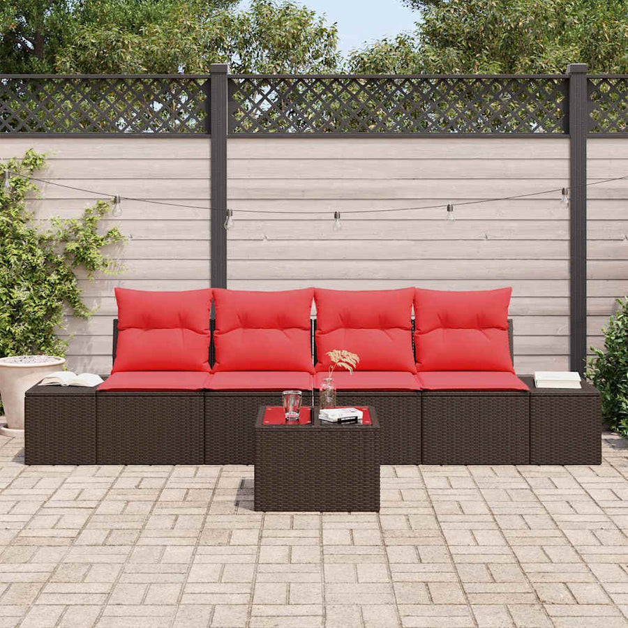 Bankstel met kussen 5 pcs Bruin poly rattan