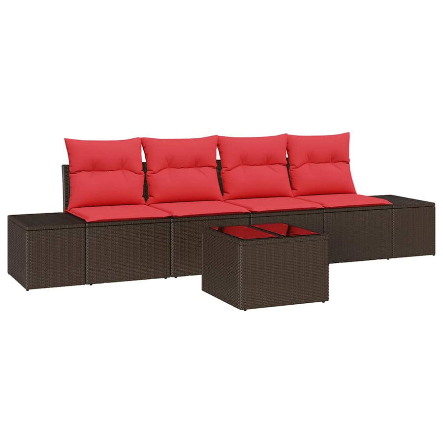 Bankstel met kussen 5 pcs Bruin poly rattan