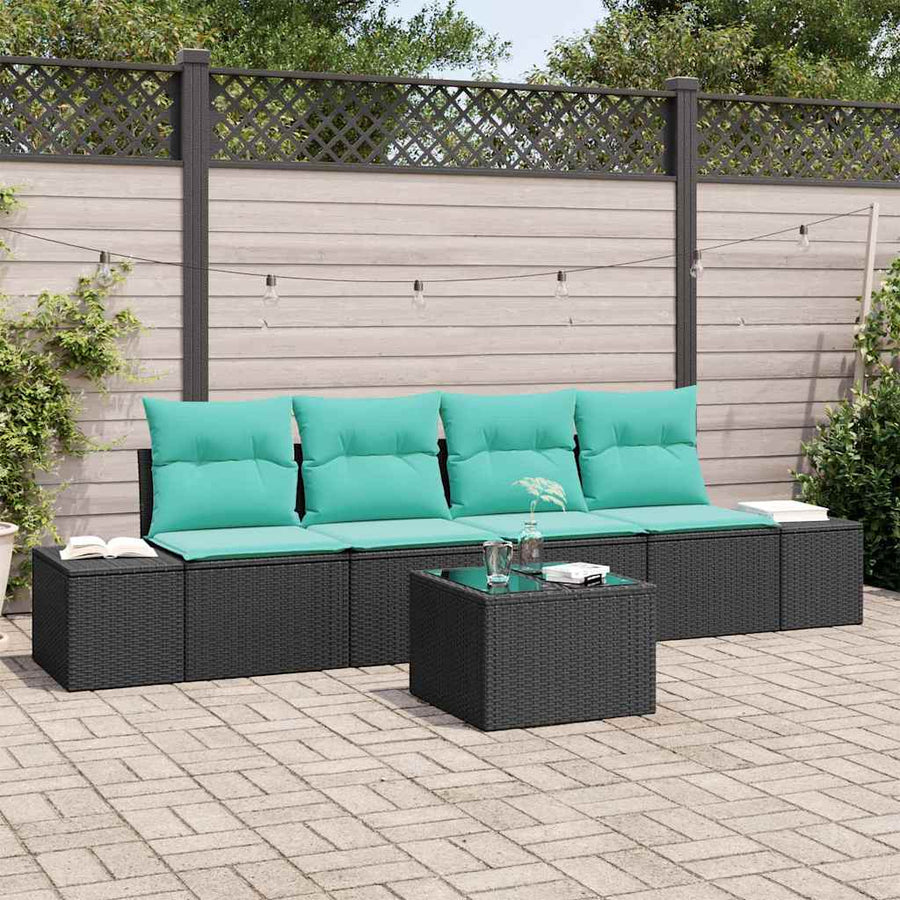 Bankstel met kussen 5 pcs Zwart poly rattan