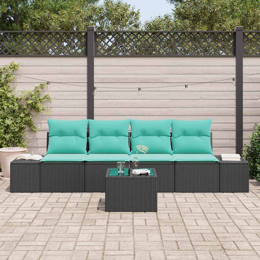 Bankstel met kussen 5 pcs Zwart poly rattan