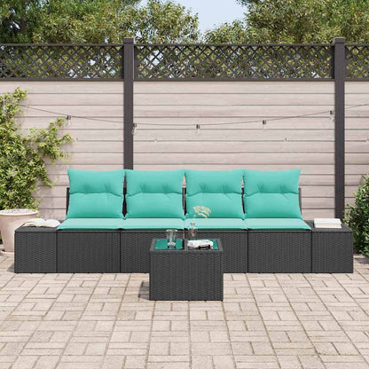 Bankstel met kussen 5 pcs Zwart poly rattan