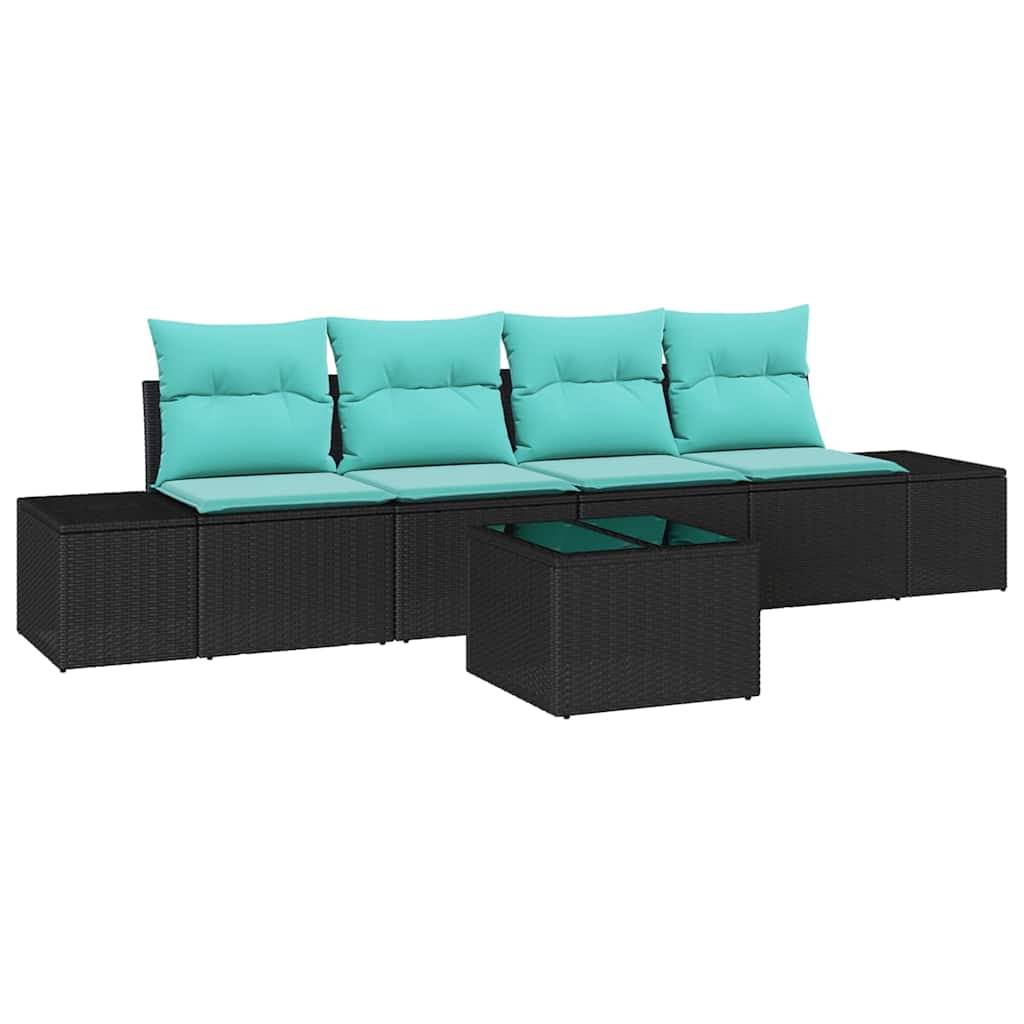 Bankstel met kussen 5 pcs Zwart poly rattan