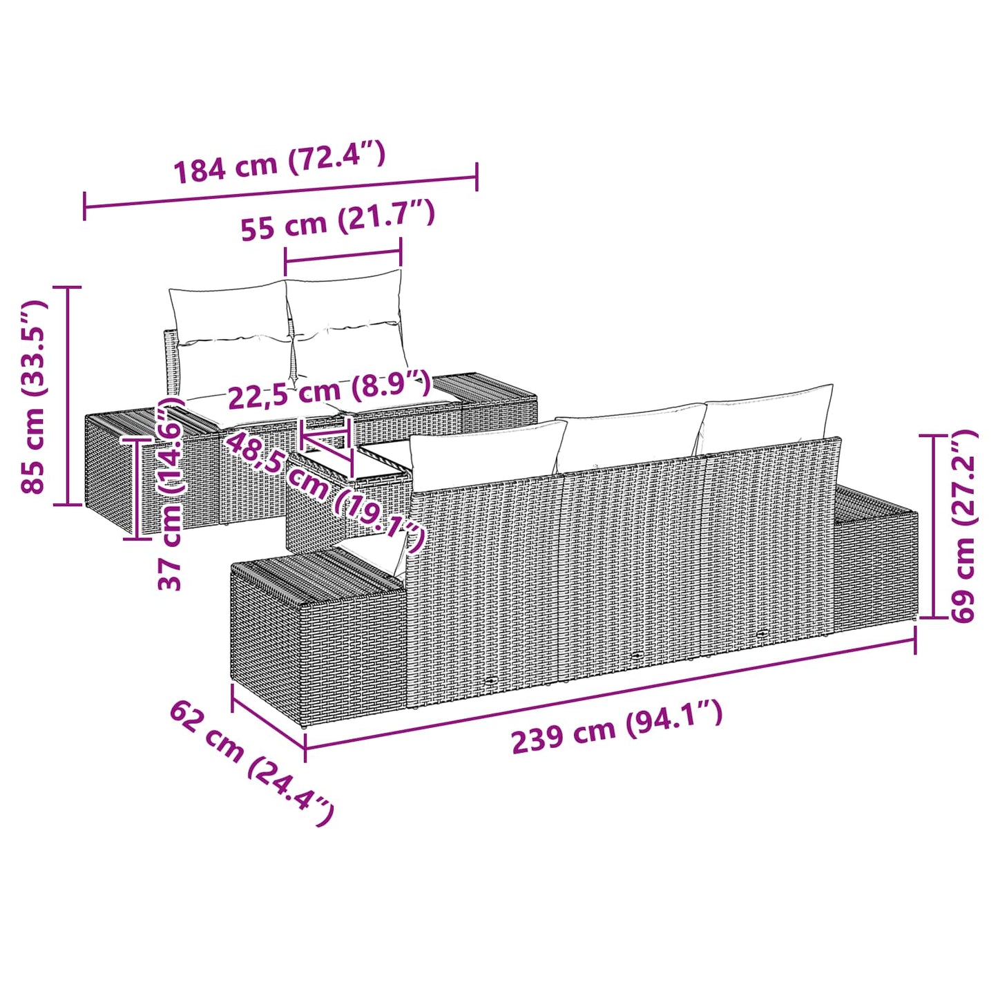 Tuin Sofa Set met kussen 6 pcs Bruin poly rattan