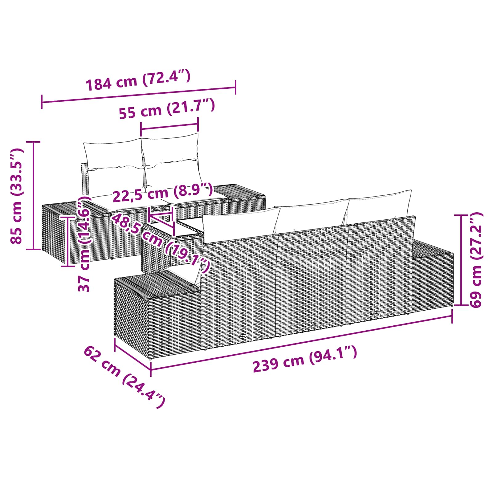 Tuin Sofa Set met kussen 6 pcs Bruin poly rattan