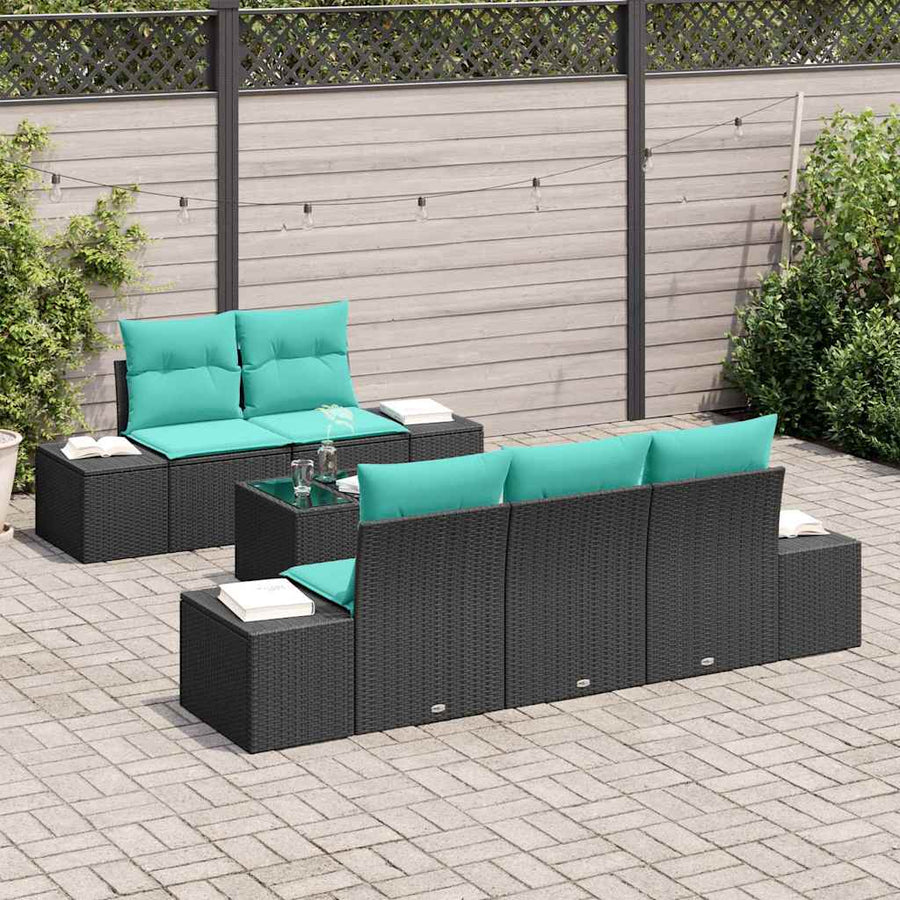 Tuin Sofa Set 6 st Zwart poly rattan
