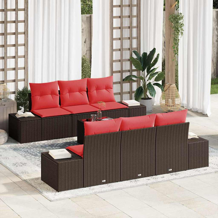 Tuin Sofa Set met kussen 7 pcs Bruin poly rattan