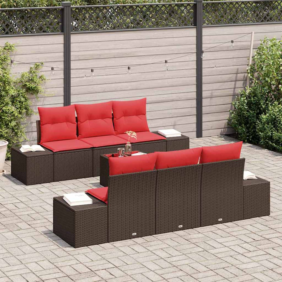Tuin Sofa Set met kussen 7 pcs Bruin poly rattan