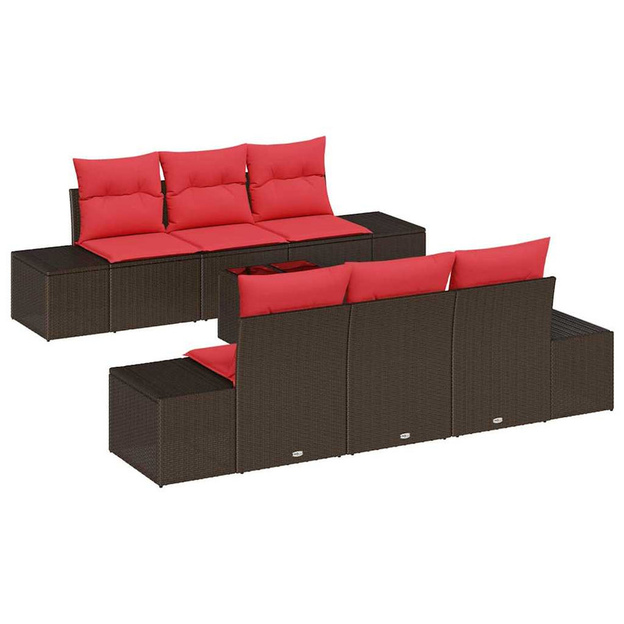 Tuin Sofa Set met kussen 7 pcs Bruin poly rattan