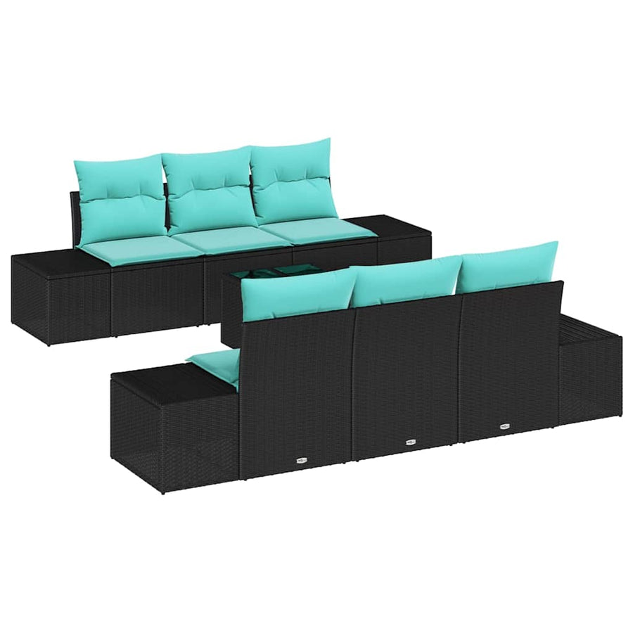 Tuin Sofa Set 7 st Zwart poly rattan