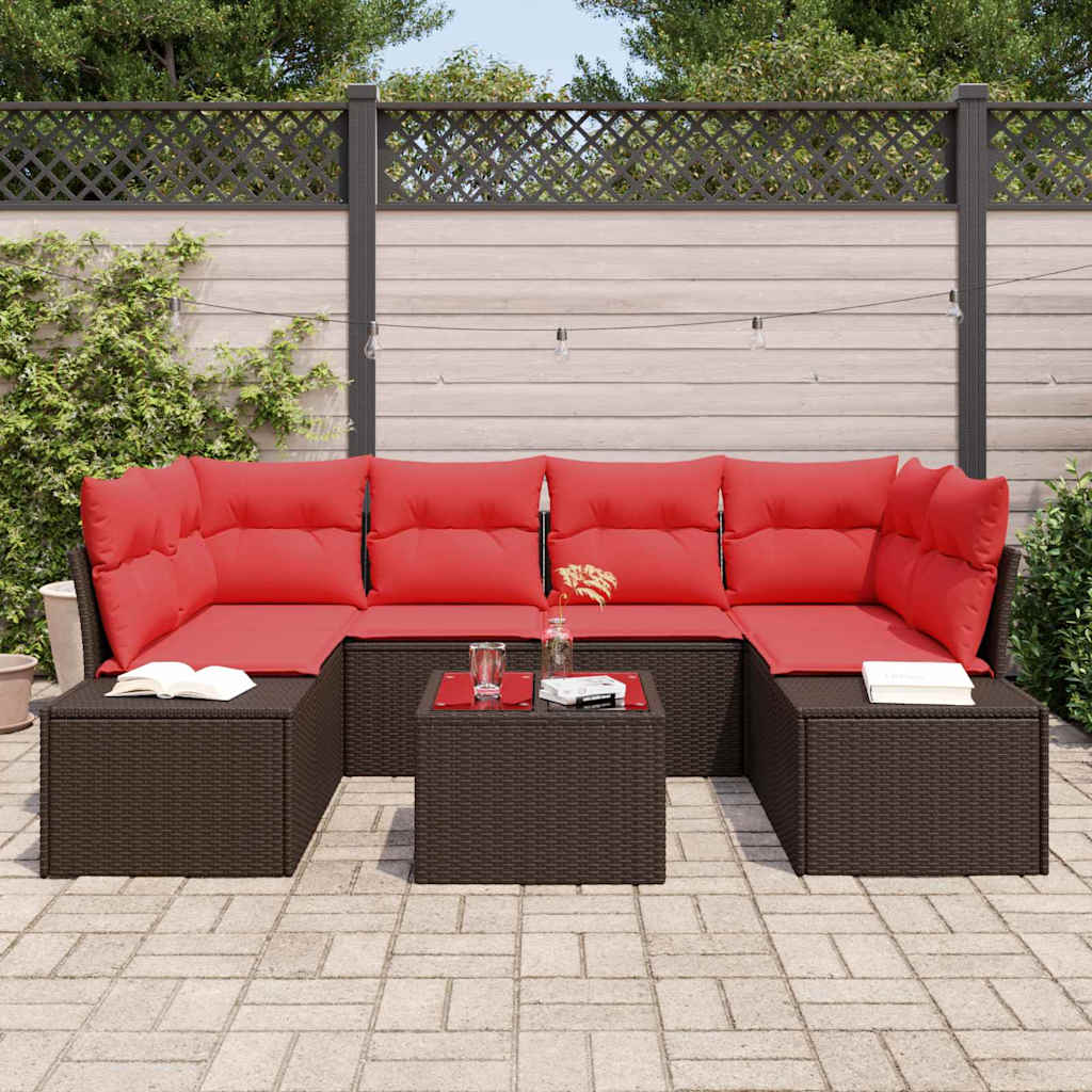 Tuin Sofa Set met kussen 7 pcs Bruin poly rattan