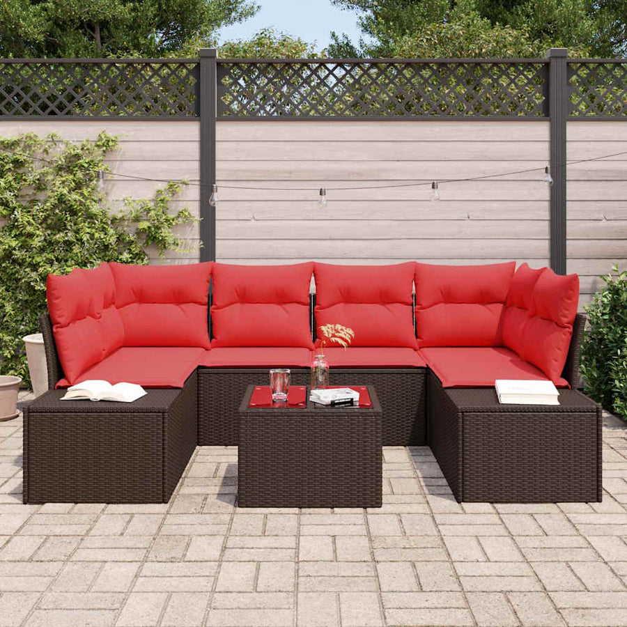 Tuin Sofa Set met kussen 7 pcs Bruin poly rattan
