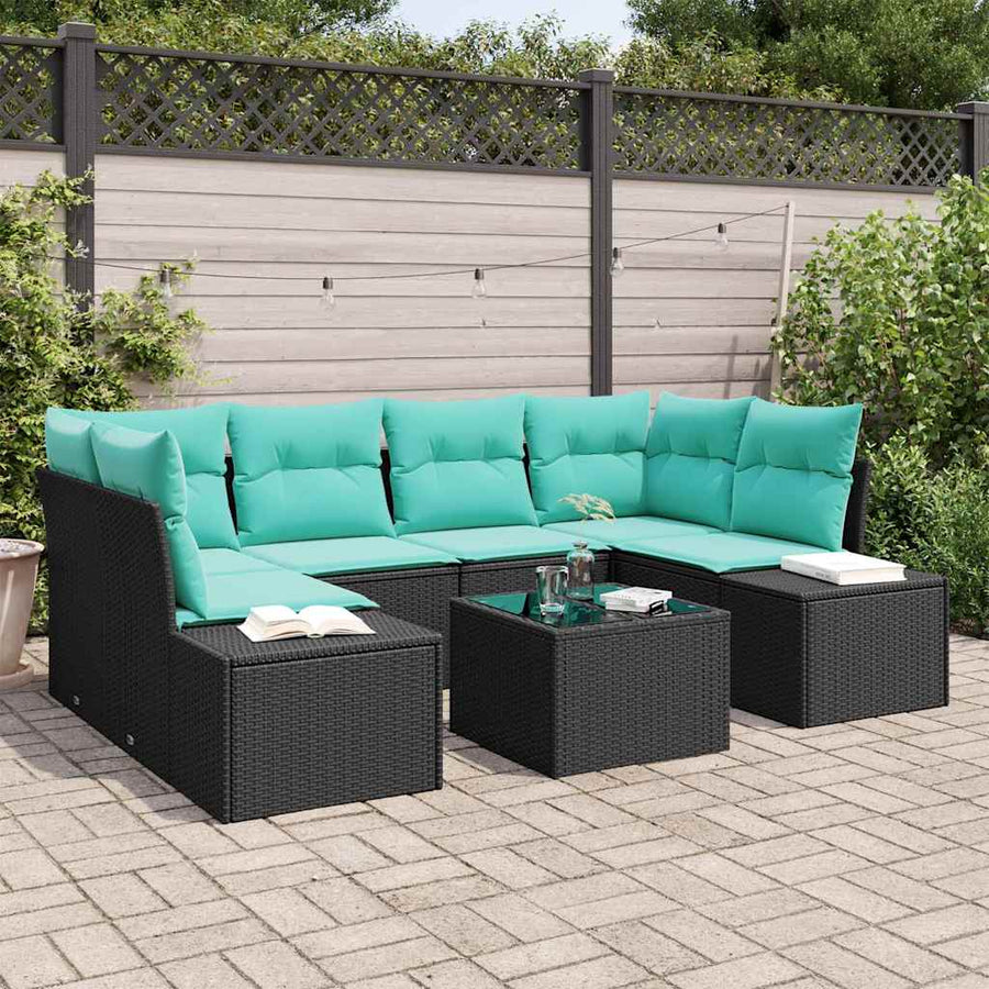 Tuin Sofa Set met kussen 7 pcs Zwart poly rattan