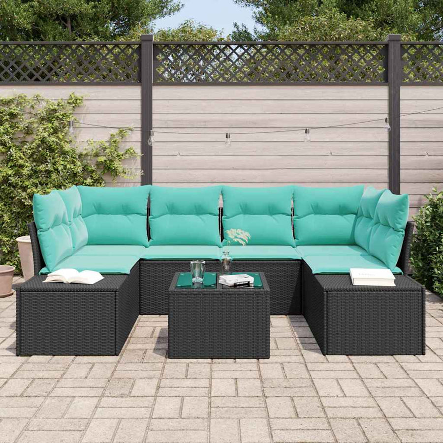 Tuin Sofa Set met kussen 7 pcs Zwart poly rattan