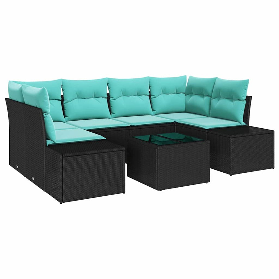 Tuin Sofa Set met kussen 7 pcs Zwart poly rattan