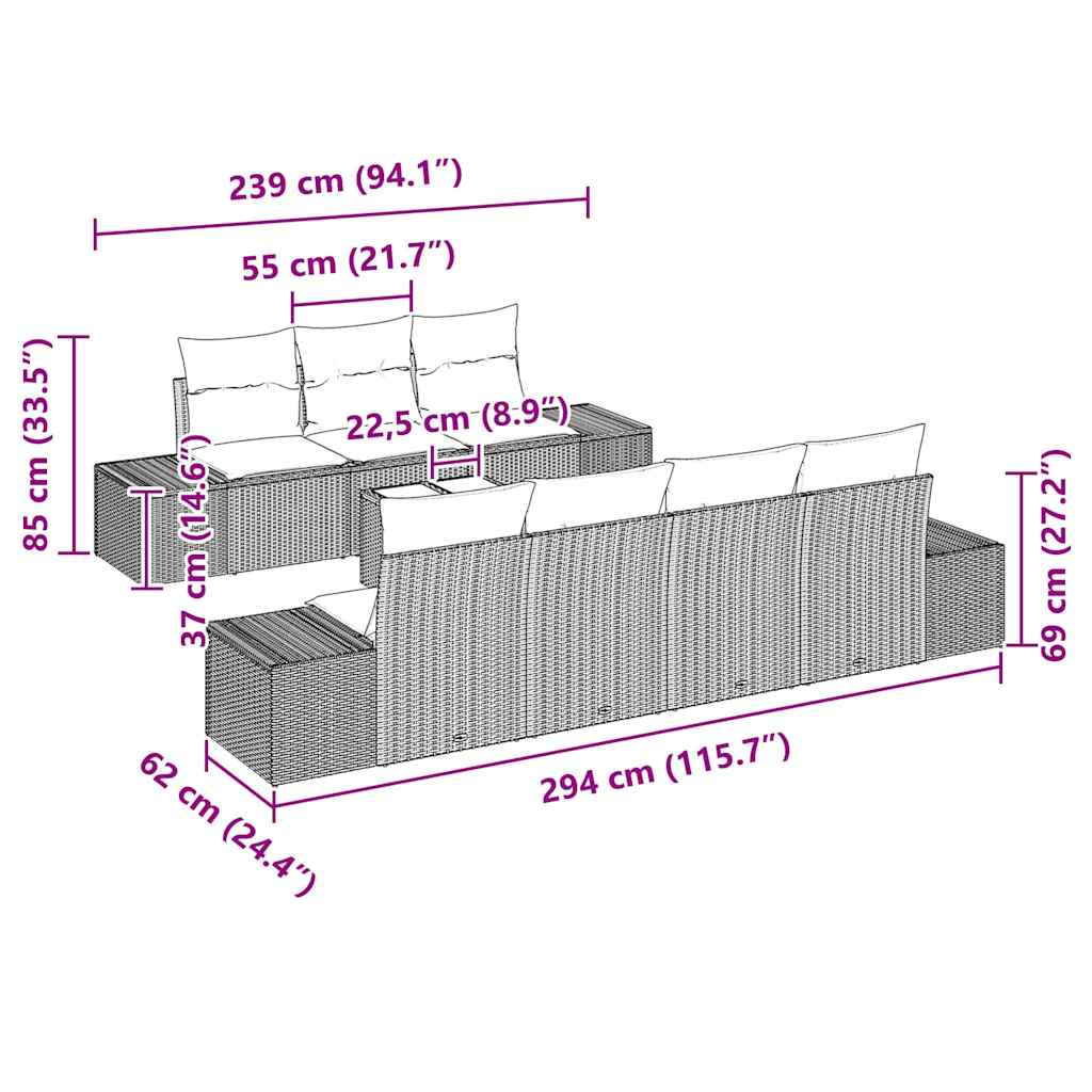 Tuin Sofa Set met kussen 8 pcs Beige poly rattan