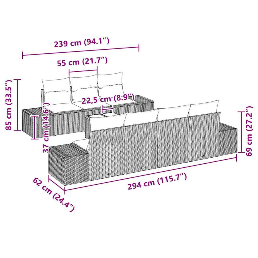 Tuin Sofa Set met kussen 8 pcs Beige poly rattan