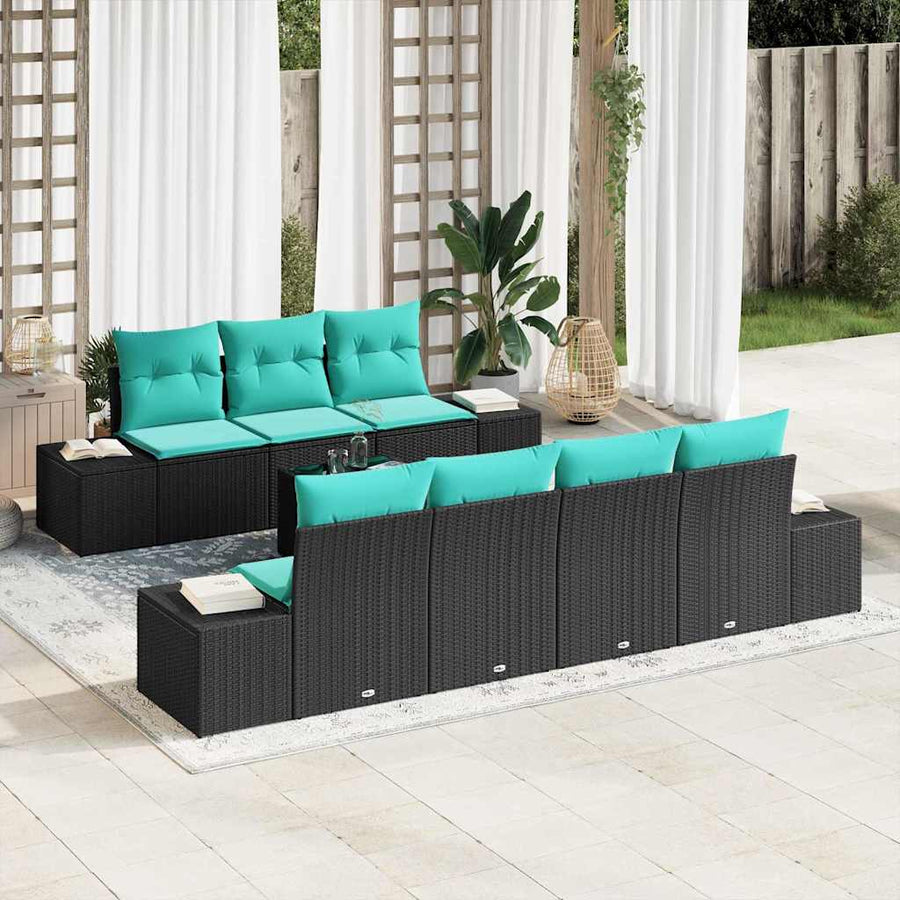 Tuin Sofa Set 8 st Zwart poly rattan