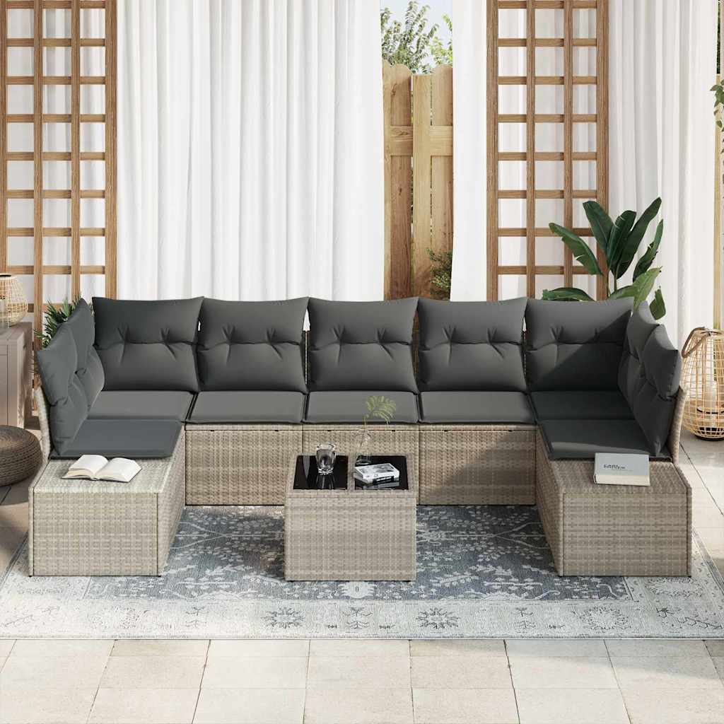 Tuin Sofa Set met kussen 8 pcs Lichtgrijs poly rattan