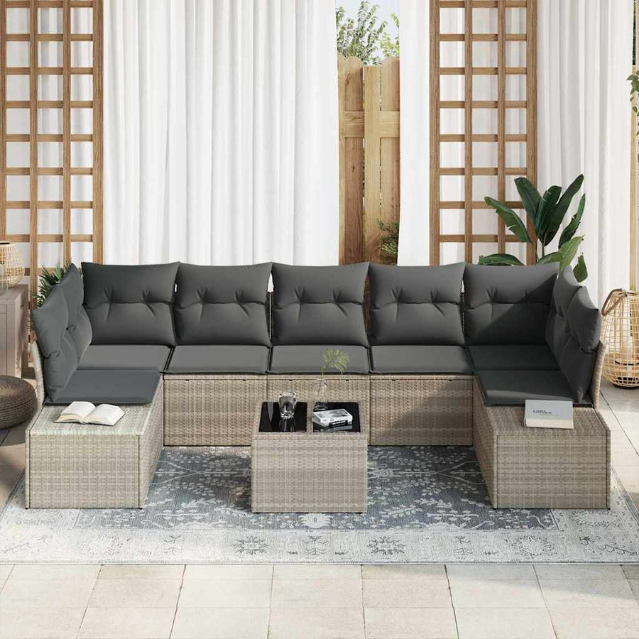 Tuin Sofa Set met kussen 8 pcs Lichtgrijs poly rattan