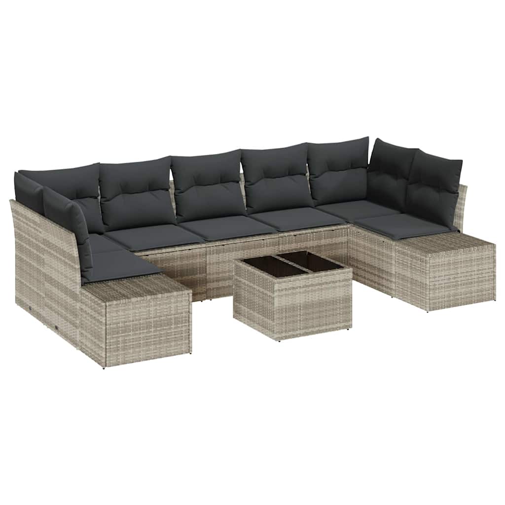 Tuin Sofa Set met kussen 8 pcs Lichtgrijs poly rattan