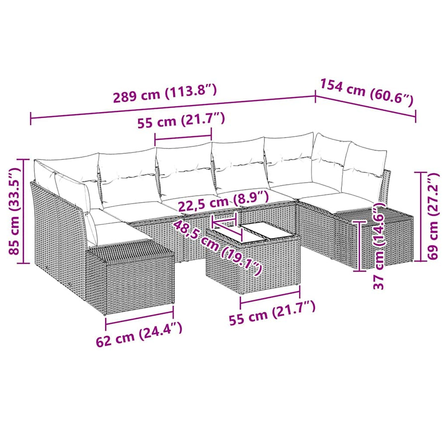 Tuin Sofa Set met kussen 8 pcs Lichtgrijs poly rattan