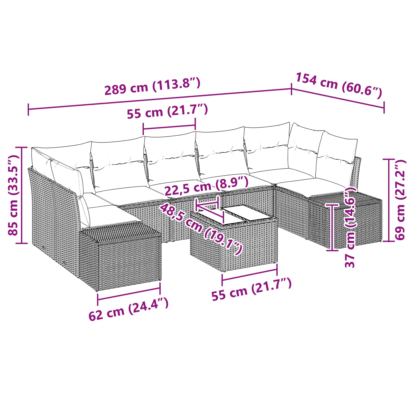 Tuin Sofa Set met kussen 8 pcs Bruin poly rattan