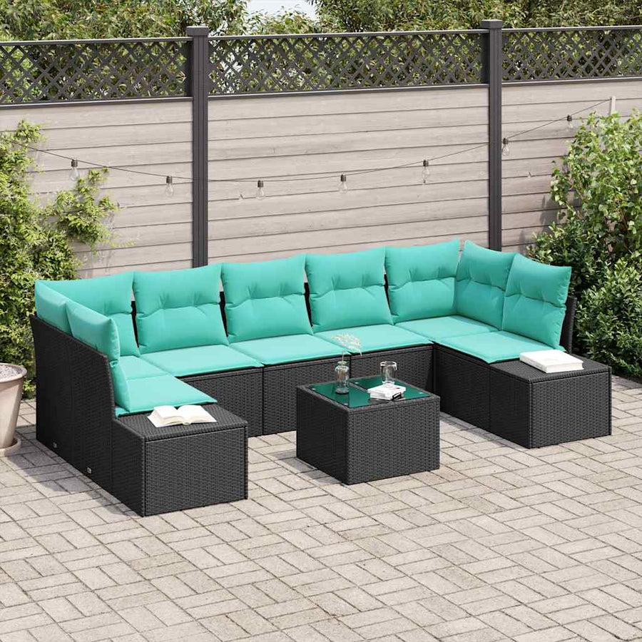 Tuin Sofa Set met kussen 8 pcs Zwart poly rattan