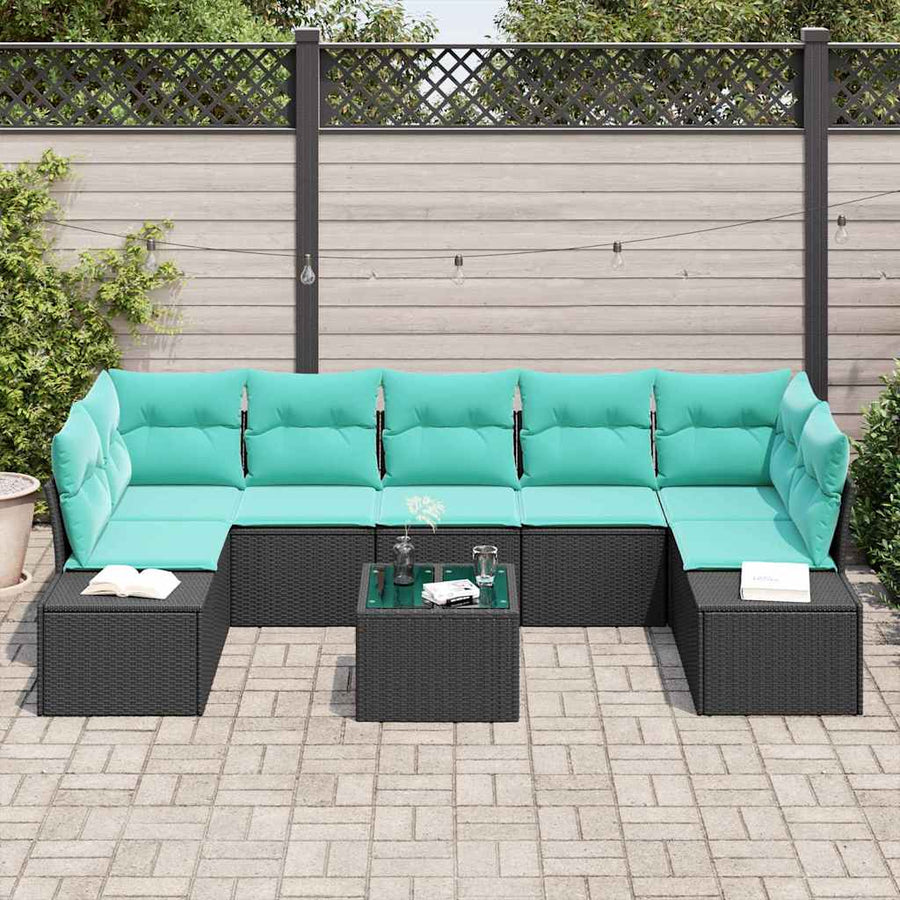 Tuin Sofa Set met kussen 8 pcs Zwart poly rattan