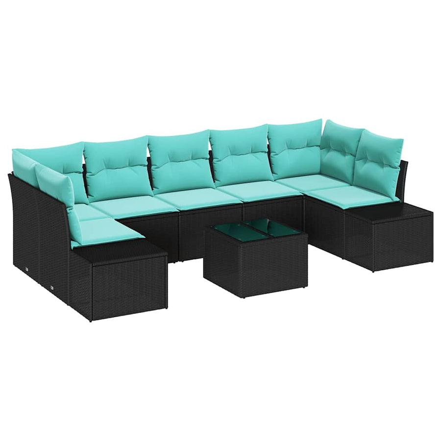 Tuin Sofa Set met kussen 8 pcs Zwart poly rattan