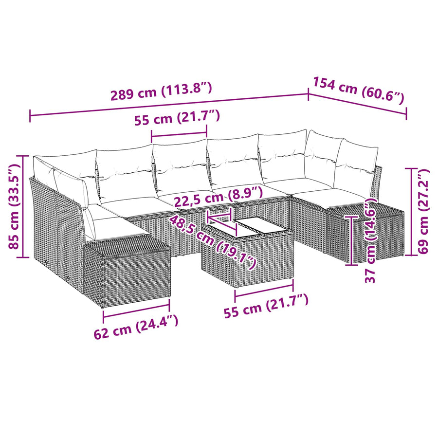 Tuin Sofa Set met kussen 8 pcs Zwart poly rattan