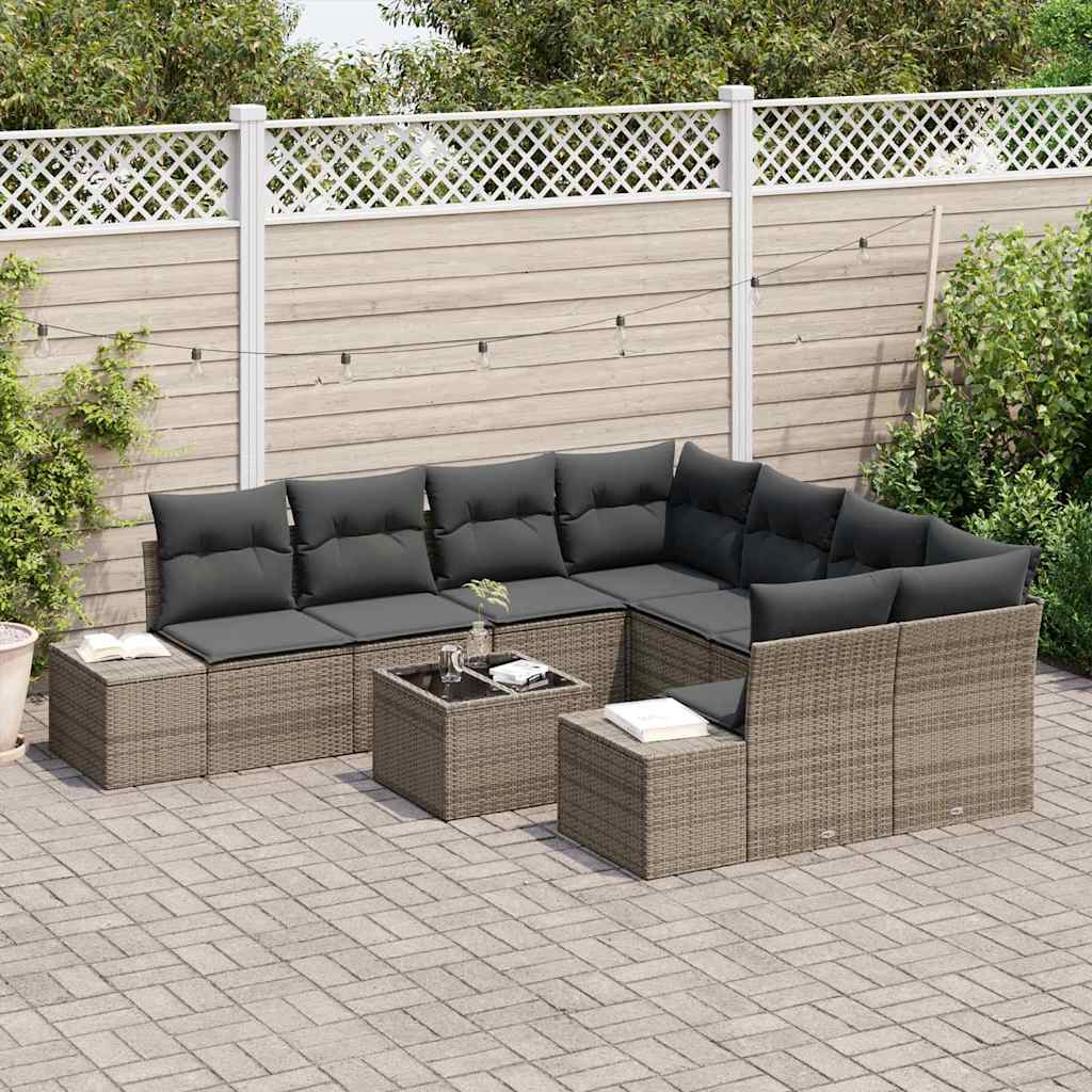 Tuin Sofa Set met kussen 9 pcs Grijs poly rattan