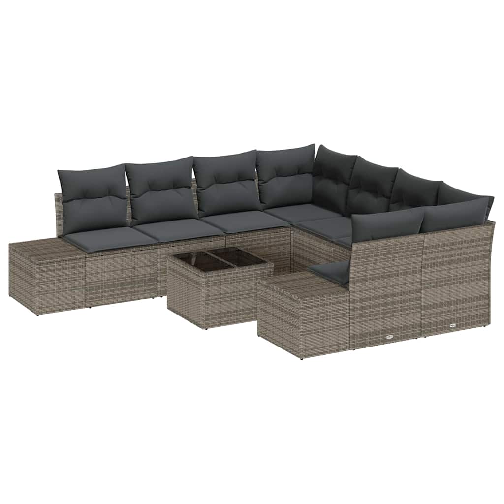 Tuin Sofa Set met kussen 9 pcs Grijs poly rattan