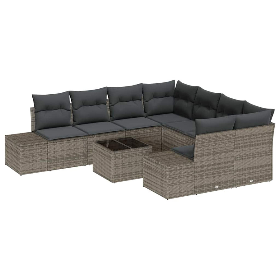 Tuin Sofa Set met kussen 9 pcs Grijs poly rattan