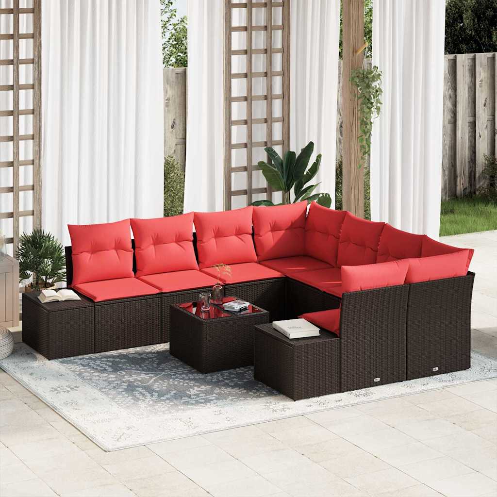 Tuin Sofa Set met kussen 9 pcs Bruin poly rattan