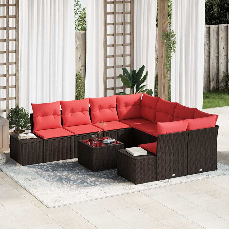 Tuin Sofa Set met kussen 9 pcs Bruin poly rattan