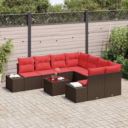 Tuin Sofa Set met kussen 9 pcs Bruin poly rattan