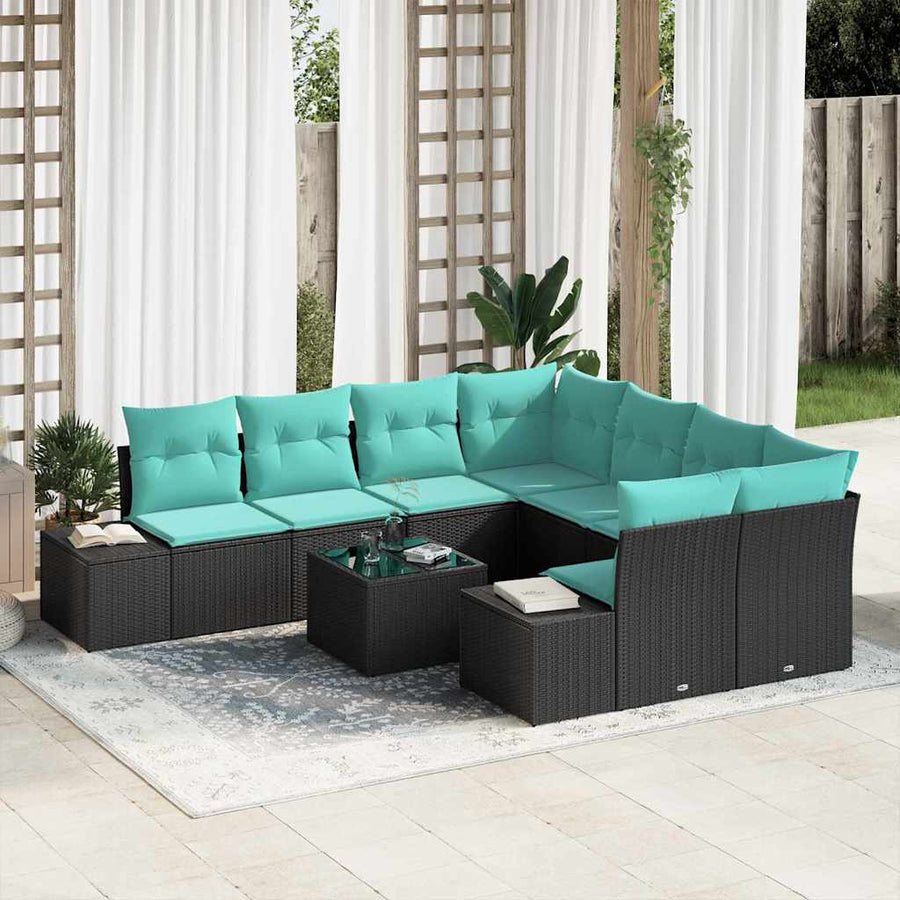Tuin Sofa Set met kussen 9 pcs Zwart poly rattan