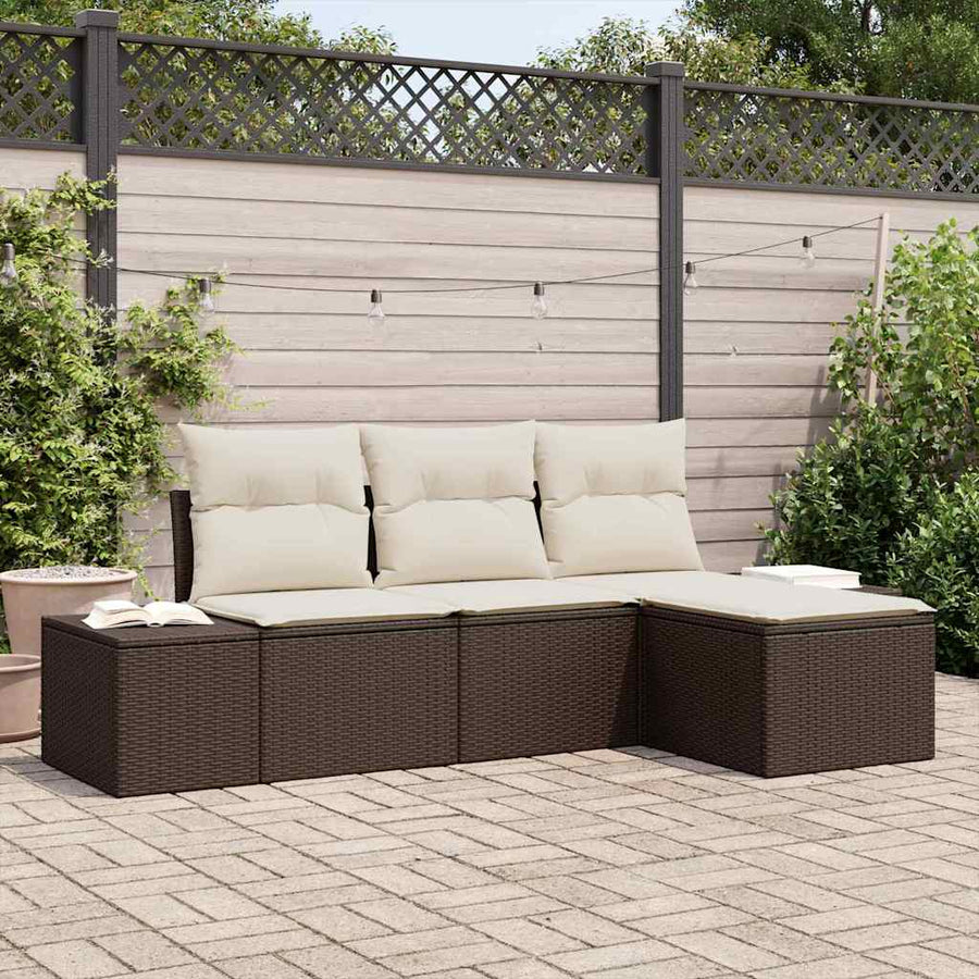 Tuin Sofa Set met kussen 4 pcs Bruin poly rattan