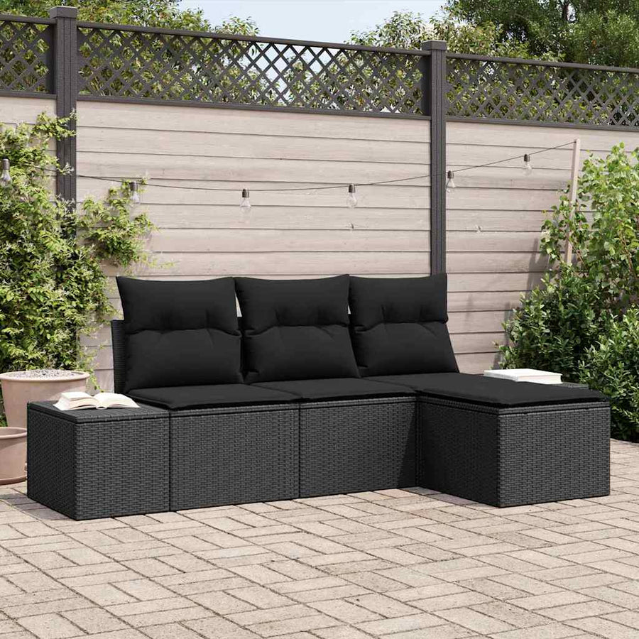 Tuin Sofa Set met kussen 4 pcs Zwart poly rattan