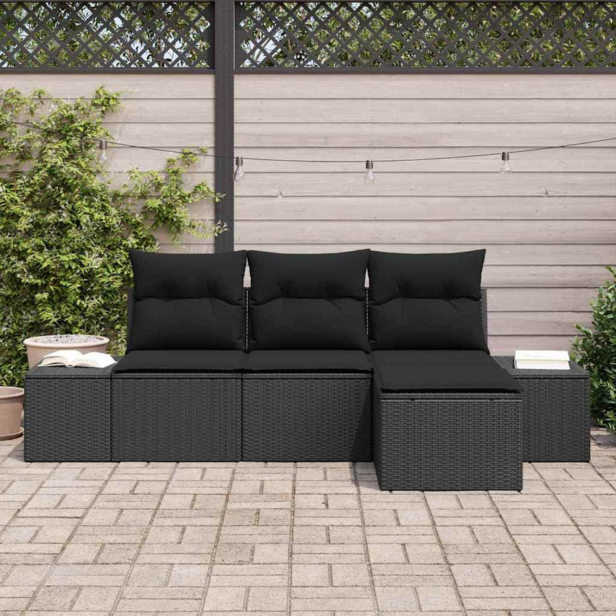 Tuin Sofa Set met kussen 4 pcs Zwart poly rattan
