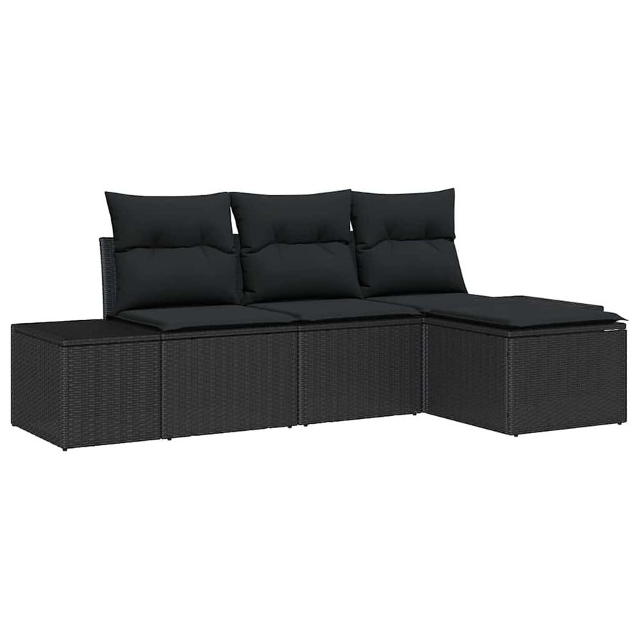 Tuin Sofa Set met kussen 4 pcs Zwart poly rattan