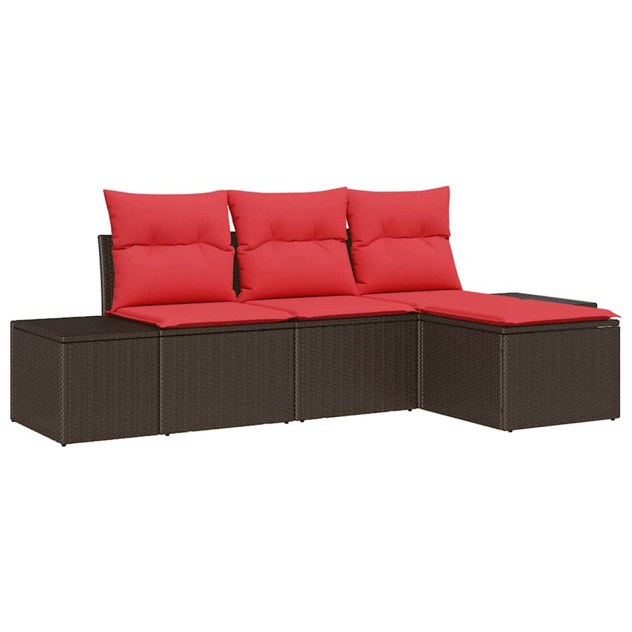 Bankstel met kussen 4 pcs Bruin Poly Rattan