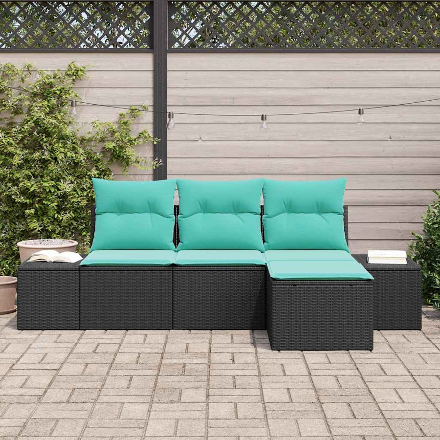 Bankstel met kussen 4 pcs Zwart Poly Rattan
