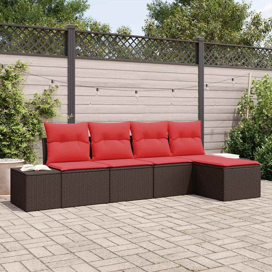 Tuin Sofa Set met kussen 5 pcs Bruin poly rattan