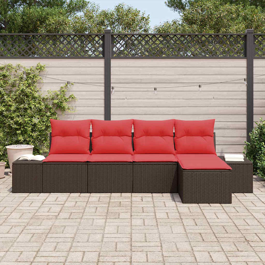 Tuin Sofa Set met kussen 5 pcs Bruin poly rattan